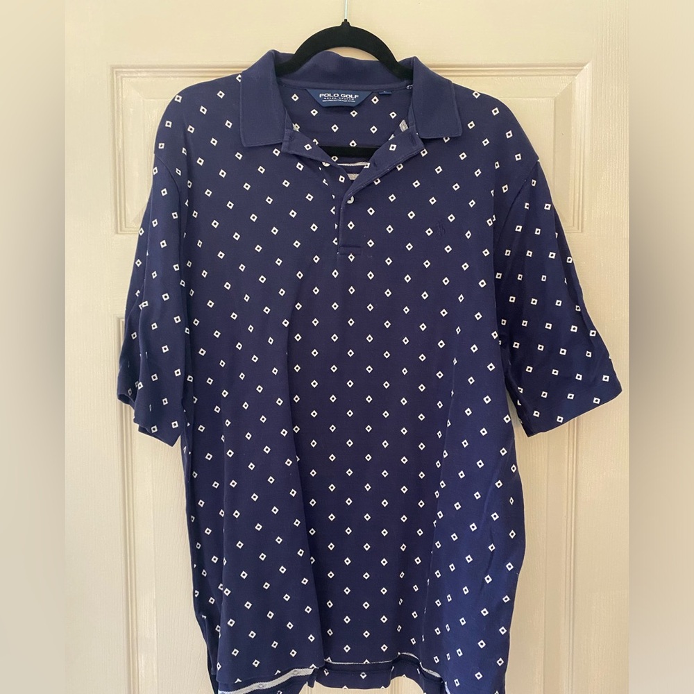 Polo Golf Ralph Lauren Blue Patterned Performance Polo Shirt Men’s Size Large